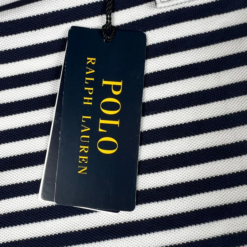 Polo Ralph Lauren Mens 6XB Navy White Striped Short Sleeve Polo Shirt